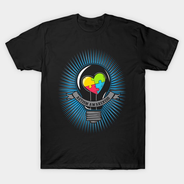 autism light bulb T-Shirt by Jandjprints